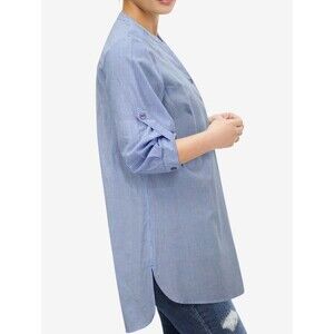 Ellos blue white light stripe roll tab sleeve plus size tunic top size 2x